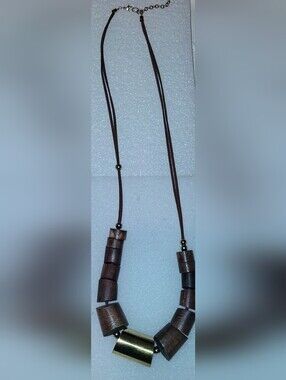 Wood Bead Pendant Necklace in Dark Brown